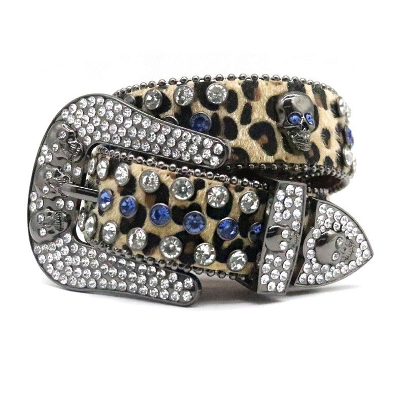 Hip-hop punk rhinestone belt skull