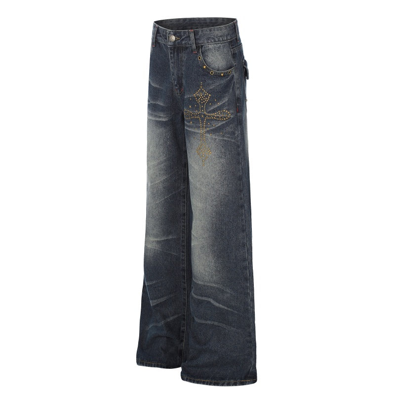 American-style streetwear harem pants Curved Scratch Wash Y2K Decorative Stitch