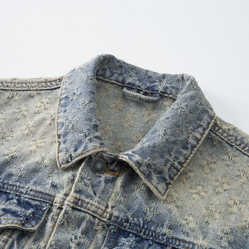 Denim Jacket & Jeans High-Street Trend Y2K Streetwear Jacket Vintage Yellow Mud Acid Wash Casual Denim Trucker Coat Loose Fit Outerwear (jacket and jeans must be purchased separately.)