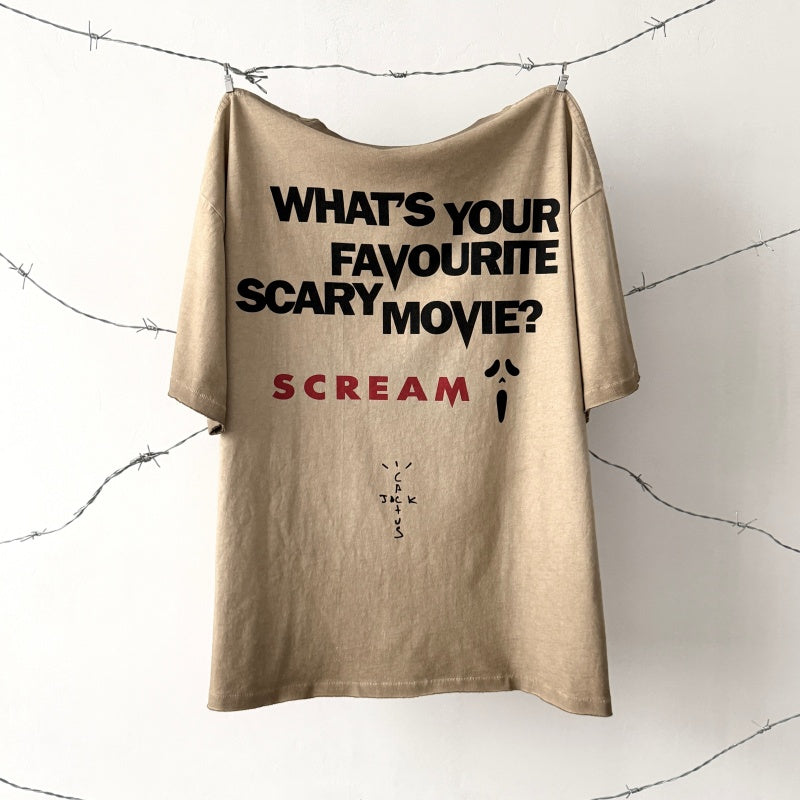 Unisex Vintage T Shirts Travis Scott x Cactus Jack x *Scream* Three-Way Collaboration: Heavy-duty washed, distressed, and destroyed T-shirt featuring a boxy, cropped, and grunge-punk aesthetic.