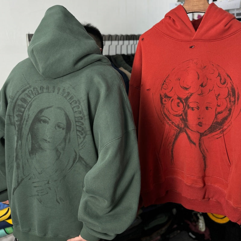 Unisex Vintage Hoodie Saint Michael Cherub American Vintage-Style Washed/Distressed Hoodie