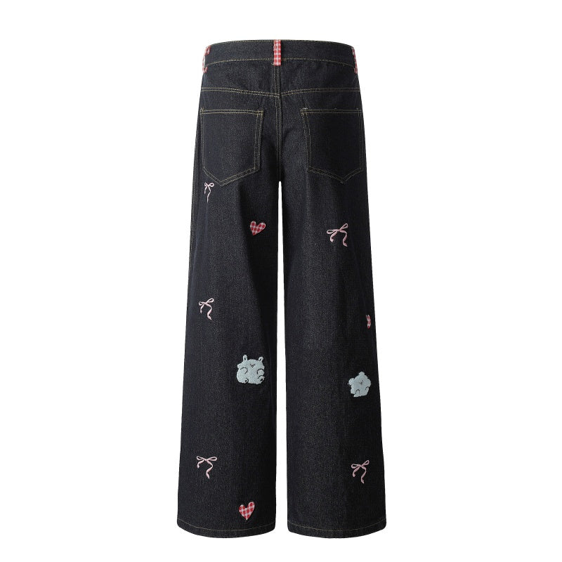 American-style streetwear harem pants Whimsical Animal Graphic Contrast Waist Tab