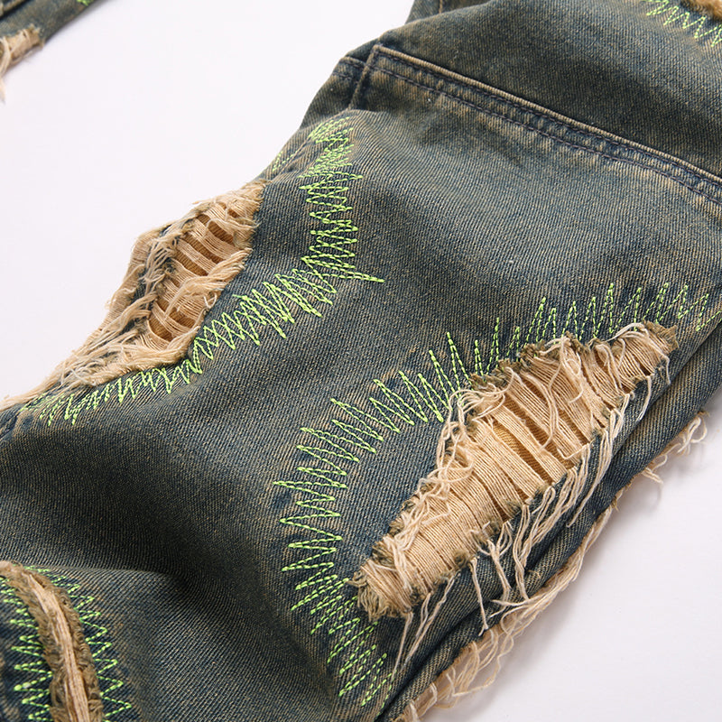 Mens Fashion Jeans Damaging embroidery 5717# Pure cotton high quality