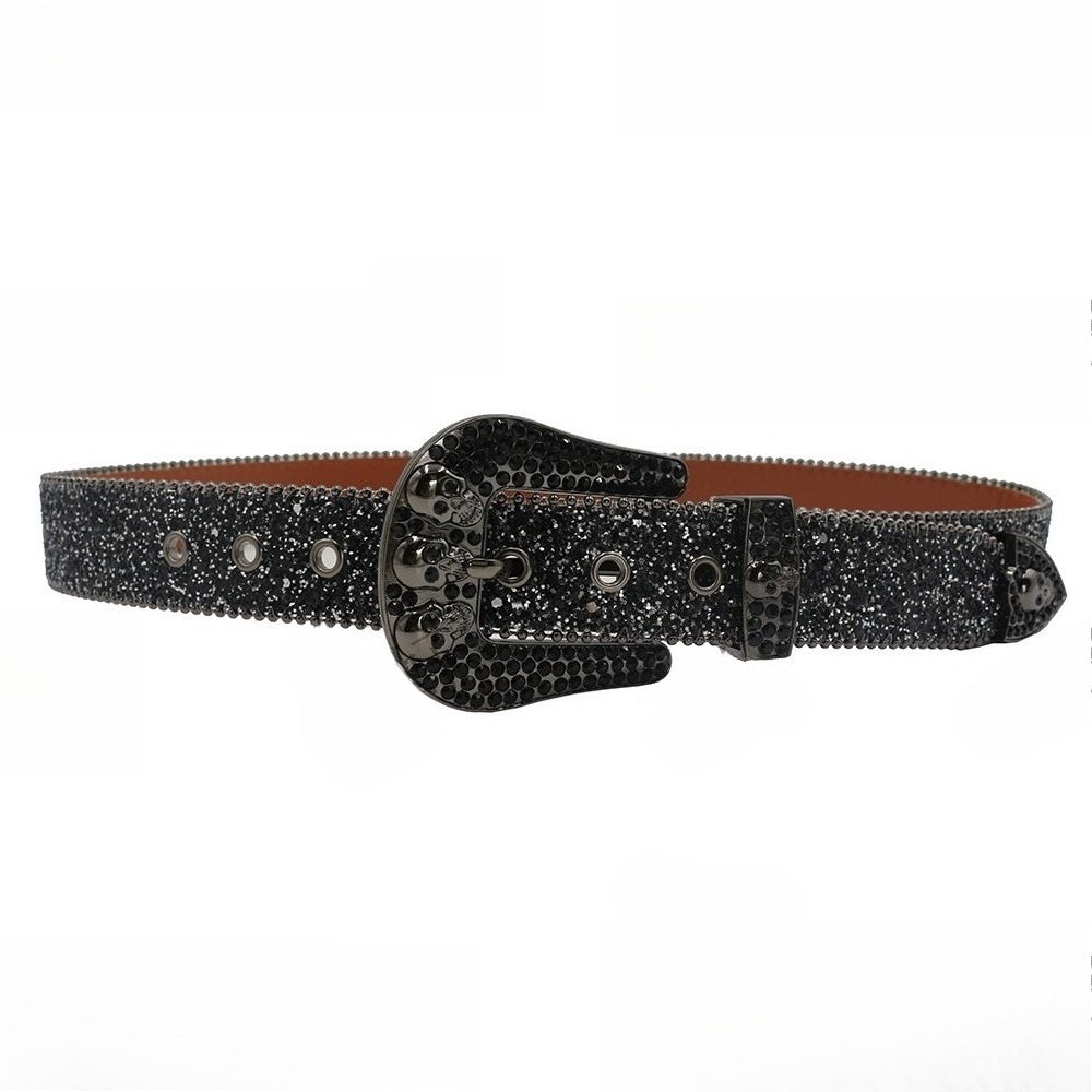 Hip-hop punk rhinestone belt skull dark style