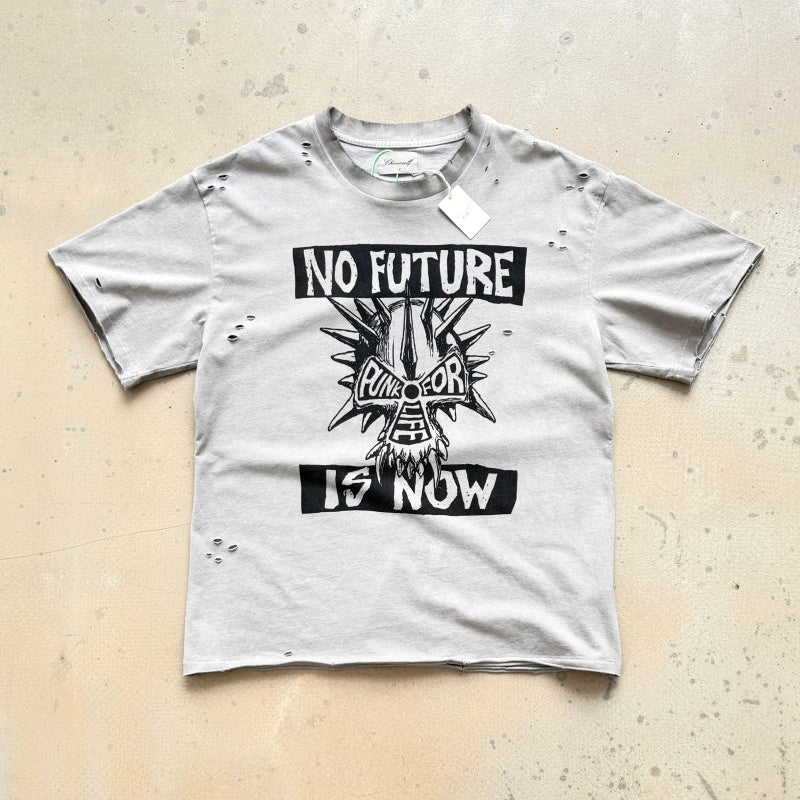 Unisex Vintage T Shirts CHOOOSELF 26SS NO FUTURE IS NOW Limited Edition â€?A tribute to the Sex Pistols. Heavyweight, washed, distressed, and destroyed street-style T-shirt featuring a boxy, cropped punk aesthetic.