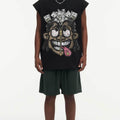 BIG FACE Drop-Shoulder Tank Top High-street vintage style featuring a small neckline, white-ink digital direct-to-garment (DTG) printing, and a heavy-duty, distressed wash finish; crafted from 260g double-yarn plain-knit fabric.