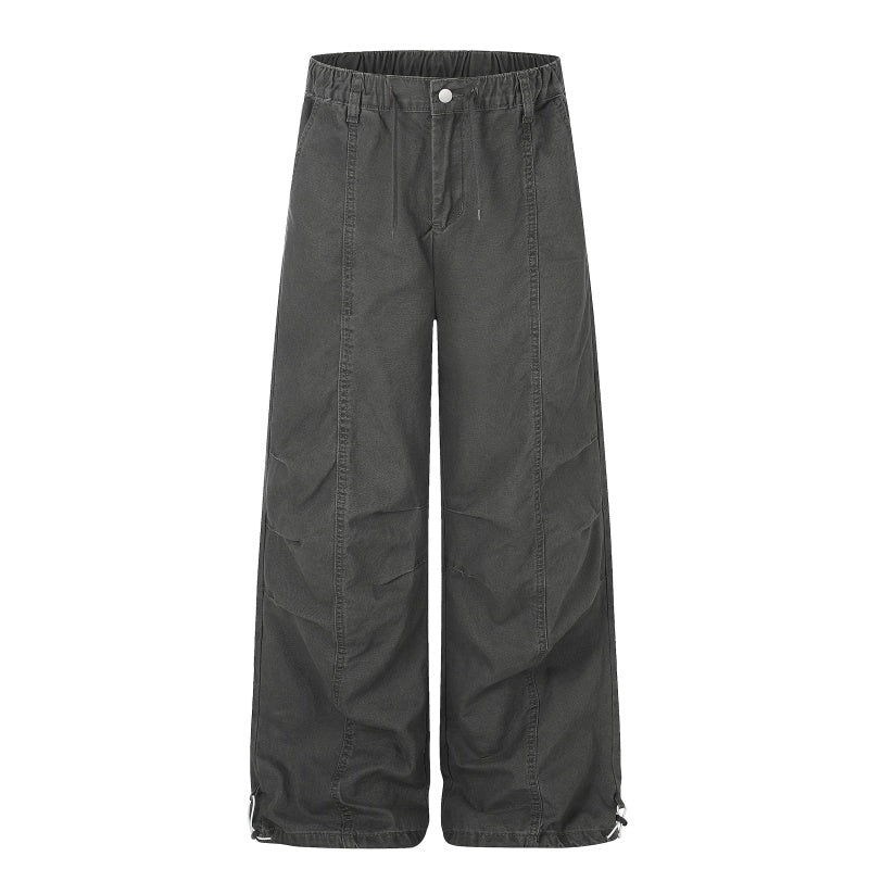 American-style streetwear harem pants Elasticated Waist Gathered Panel Washed Fabric