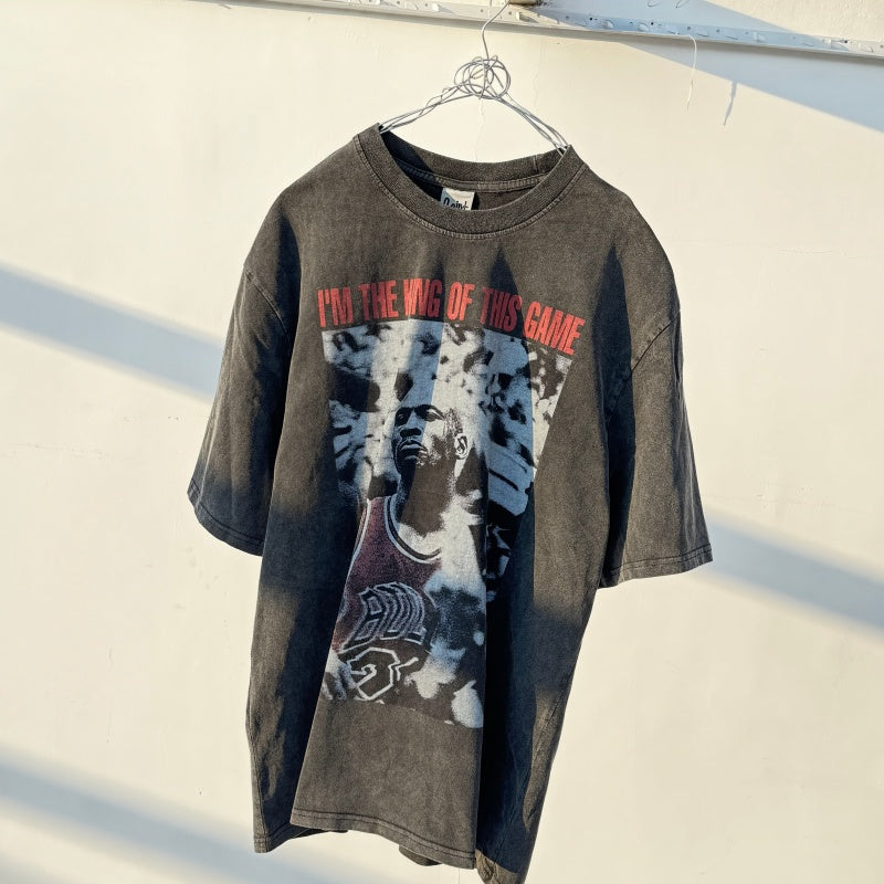 Unisex Vintage T Shirts MJ Undefeated Ruler Limited Edition â€?Heavyweight Distressed Wash Short-Sleeve T-Shirt. Crafted from custom heavyweight brushed fabric with a vintage feel. Features a premium combination of white ink direct printing and Amer