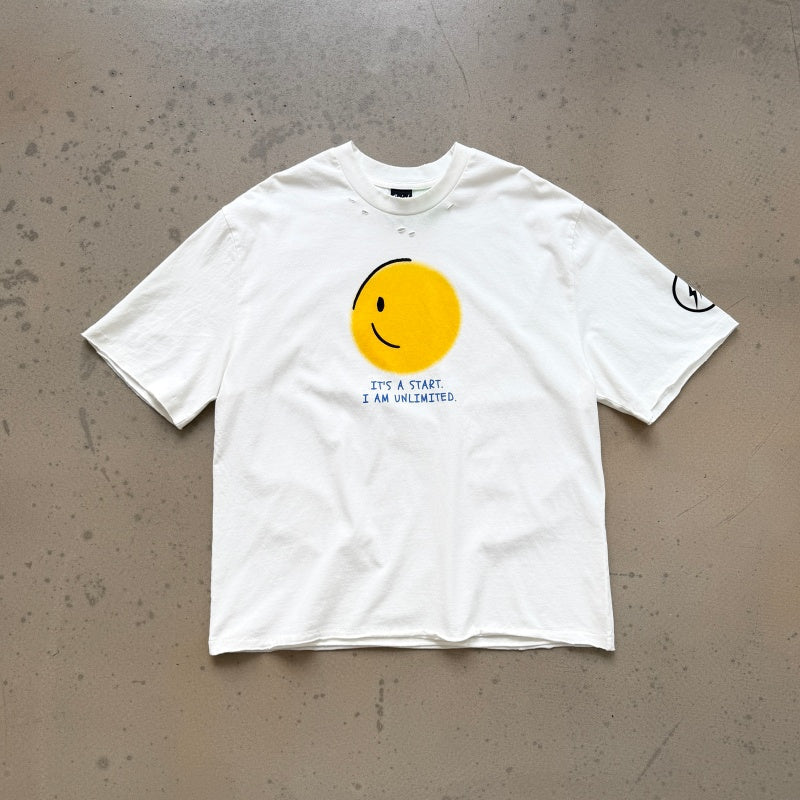 Unisex Vintage T Shirts Saint x Hiroshi Fujiwara IT'S A START Limited Collaboration â€?Authentic-spec 320g heavyweight fabric (retaining weight after washing); vintage single-stitch and blind-stitch construction; garment-dyed with enzyme-abrasion wa