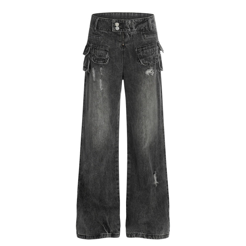 American-style streetwear harem pants Reverse Patch Pocket Wide Flare Trousers