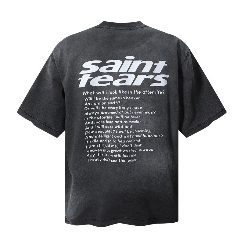 Saint Michael T Shirts Retro Christ Figure Saint Tears Streetwear Print