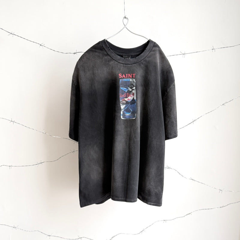 Unisex Vintage T Shirts Saint × Red Bull Limited Edition Collaboration T-Shirt. Features authentic-spec heavyweight fabric (280g post-wash weight) and vintage single-stitch/blind-stitch construction. Finished with enzyme grinding, sandblasting, and d
