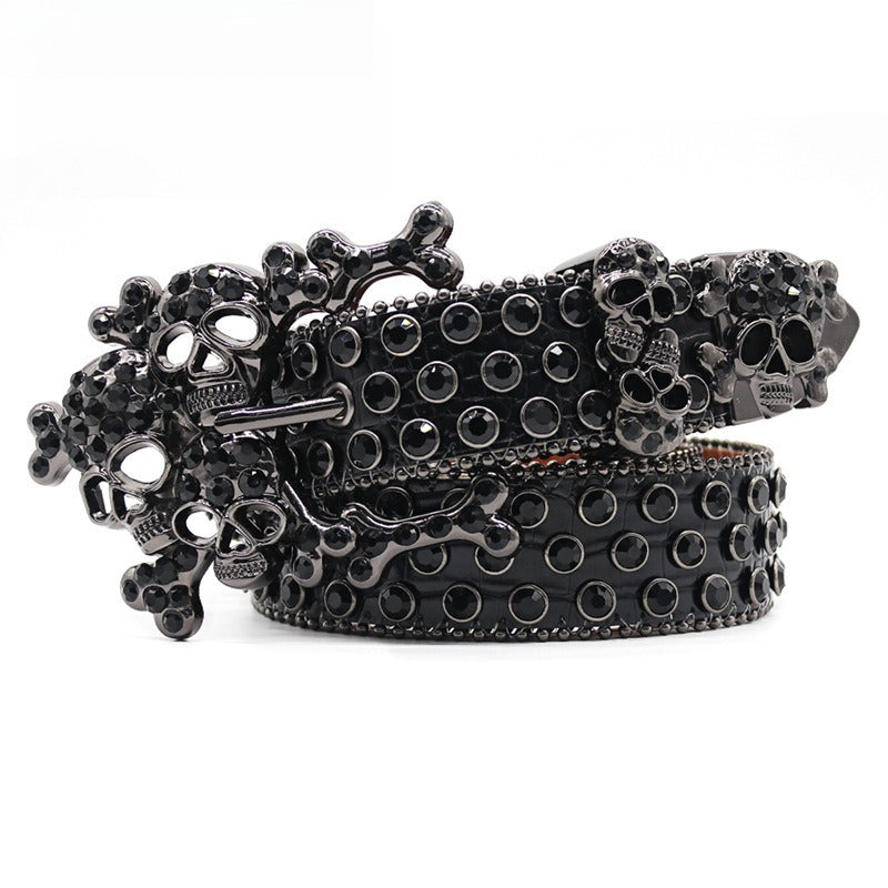 Hip-hop punk rhinestone belt skull head exaggerated
