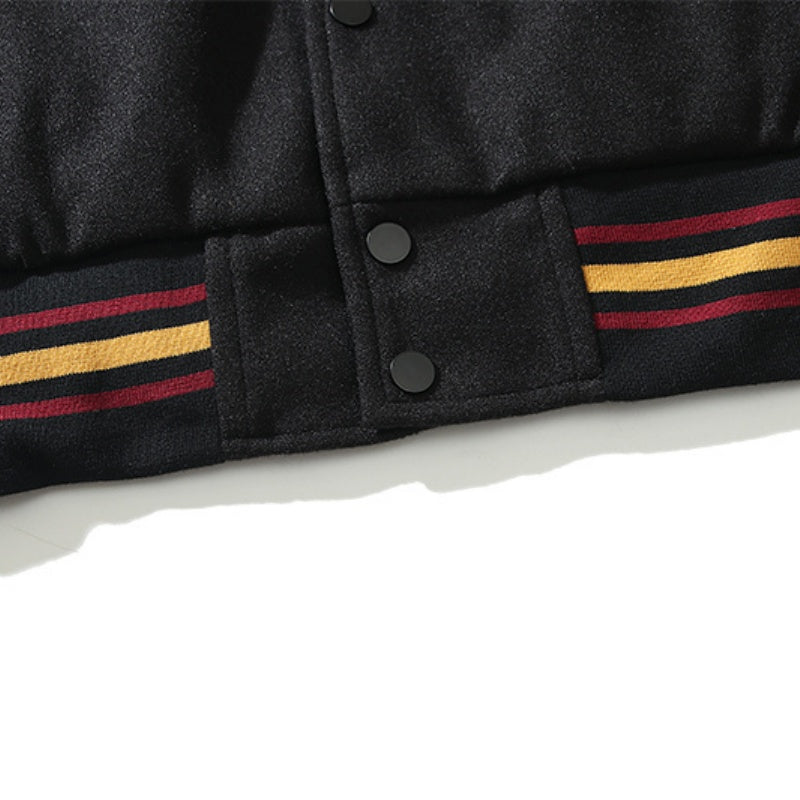 American-style baseball jacket Leather Sleeve 8-Ball Globe Graphic Oversized Streetwear Brand 40th Anniversary Limited Edition Black 8 Quilted Wool-Blend Varsity Jacket â€?High-Street Hip-Hop Style with Embroidery (Kenijima-Style)