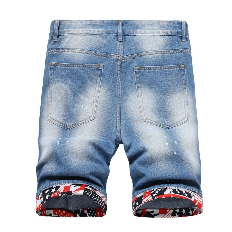 Denim shorts High-quality trendy Distressed with holes casual pure cotton Non-stretch plus-size men's clothing