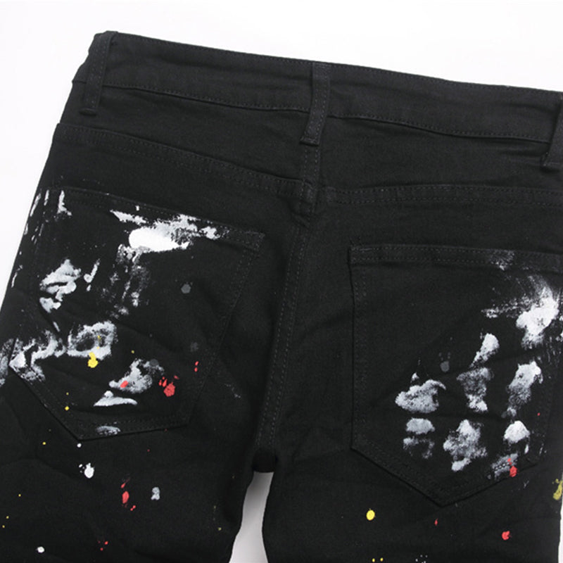 Mens Fashion Jeans White graffiti S8286# Pure cotton high quality