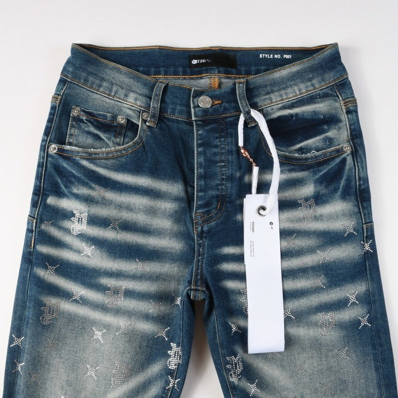 Purple brand Jeans High-quality pure cotton streetwear trousers Rhinestone