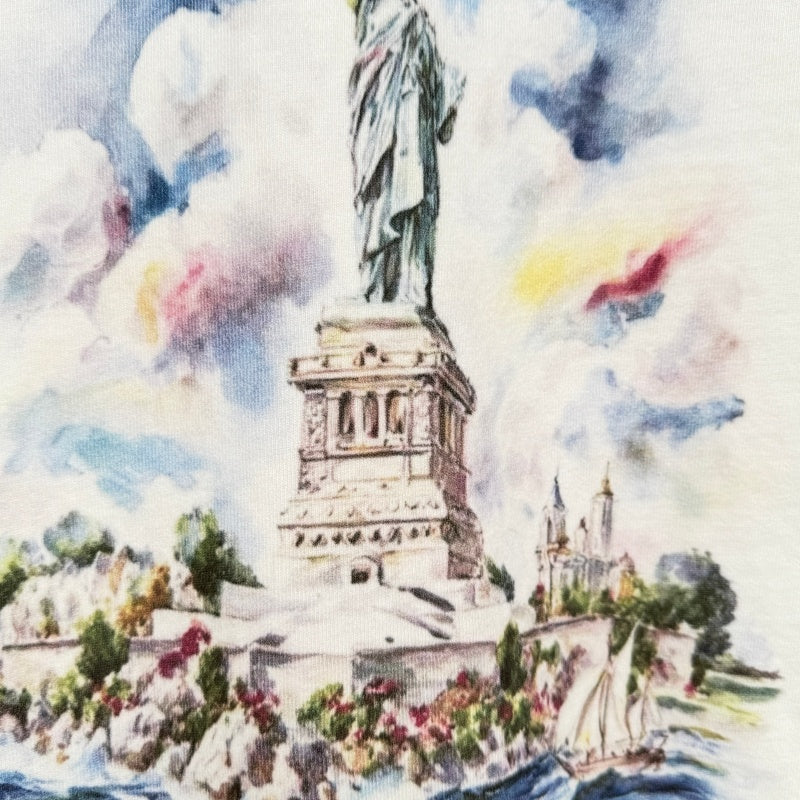Unisex Vintage T Shirts SAINT MICHAEL × Takashi Murakami Collaboration: Statue of Liberty Oil Painting Graphic (Limited Edition). Features heavyweight 320g fabric (retaining its weight after washing) and authentic vintage construction with single-s