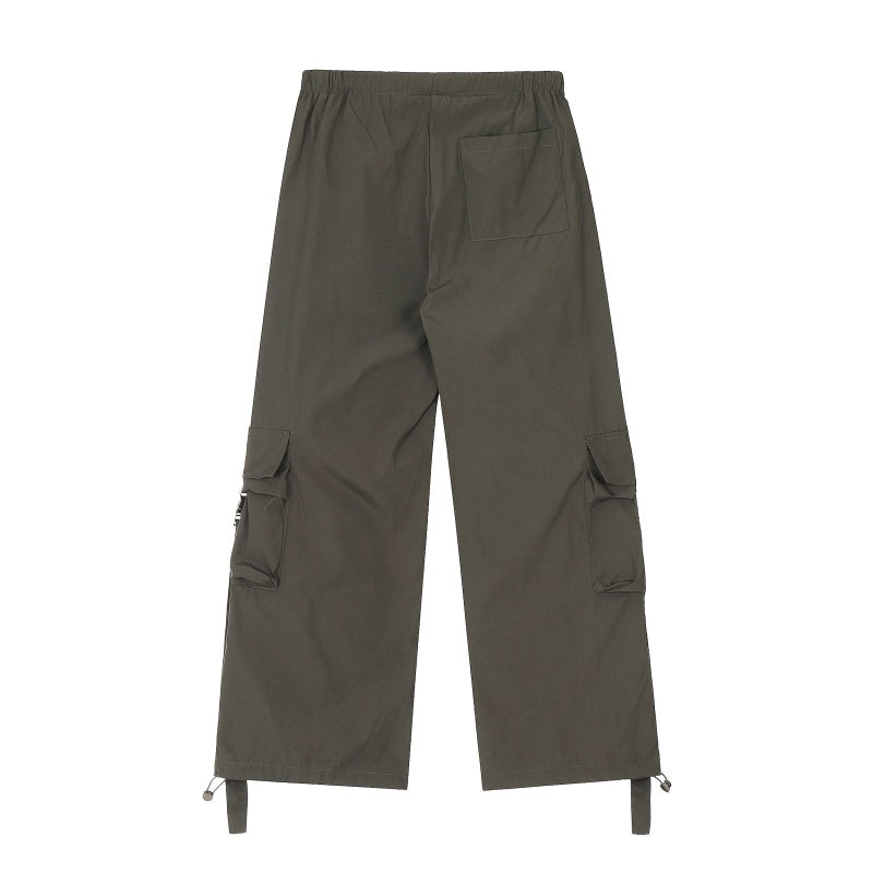 American-style streetwear harem pants Side Flap Pockets with Adjustable Webbing Straps