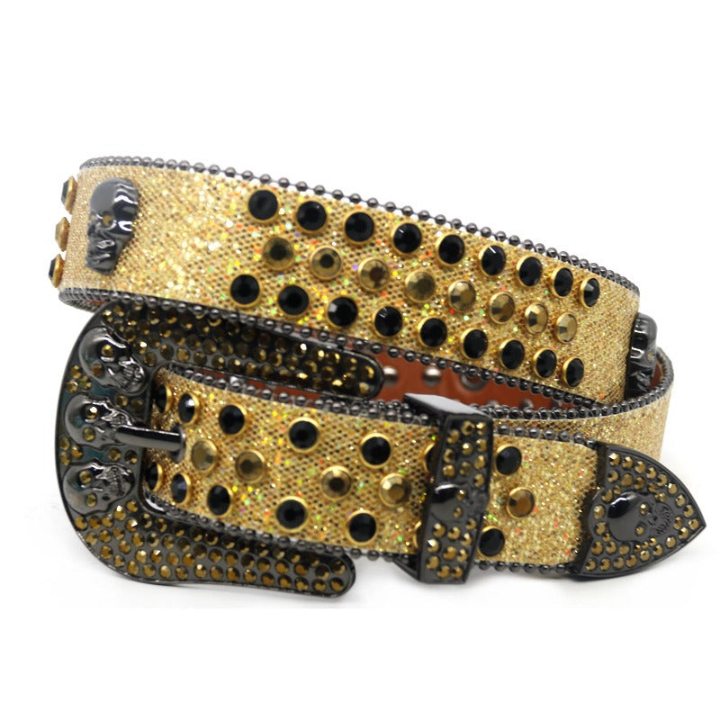 Hip-hop punk rhinestone belt unisex pin buckle easiest for match