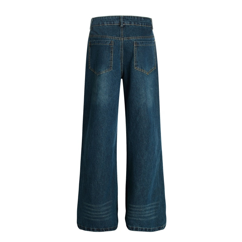 American-style streetwear harem pants Raw Fray Edges Whisker Fading Textured Weave