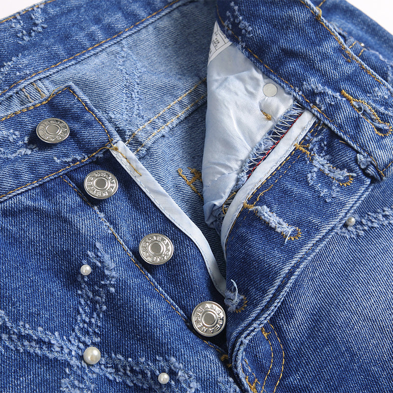 Mens Fashion Jeans Chain embroidery S8261# Pure cotton high quality