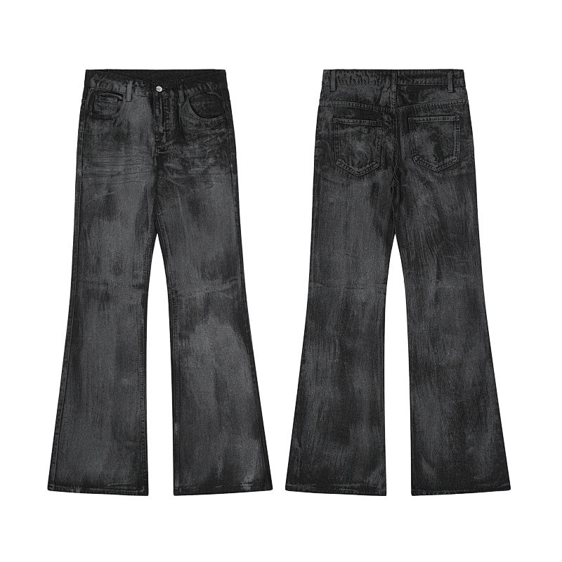 American-style streetwear harem pants High Waist Distressed Shadow Dye Bell Bottoms