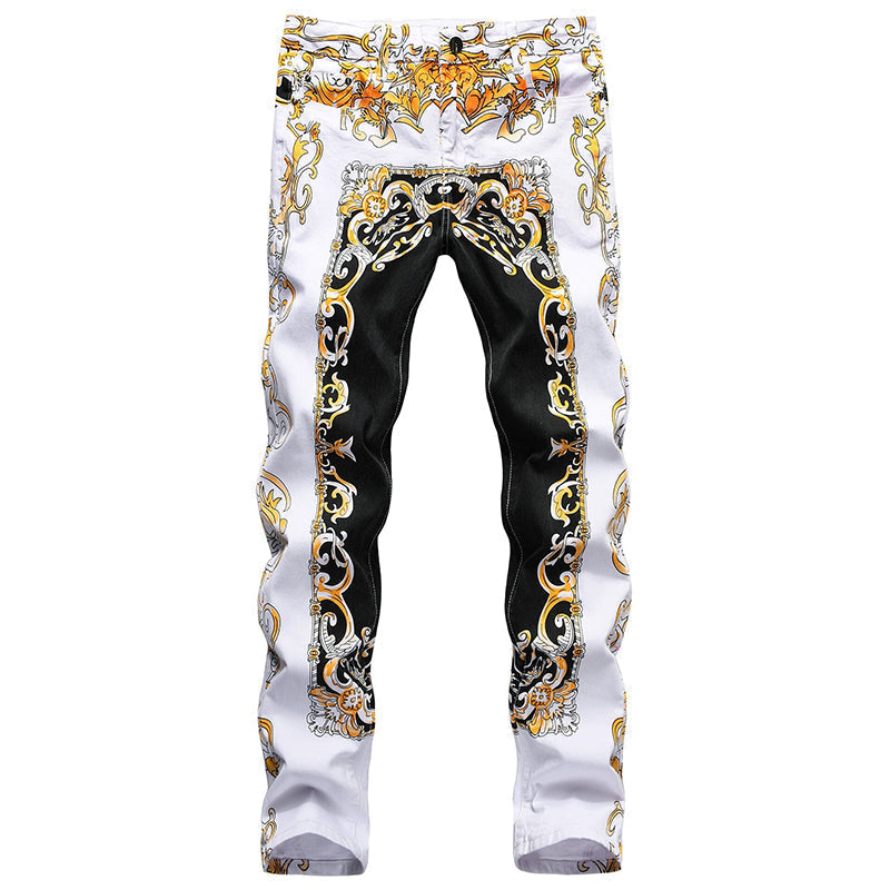 Mens Fashion Jeans Flame Print 584# Pure cotton high quality
