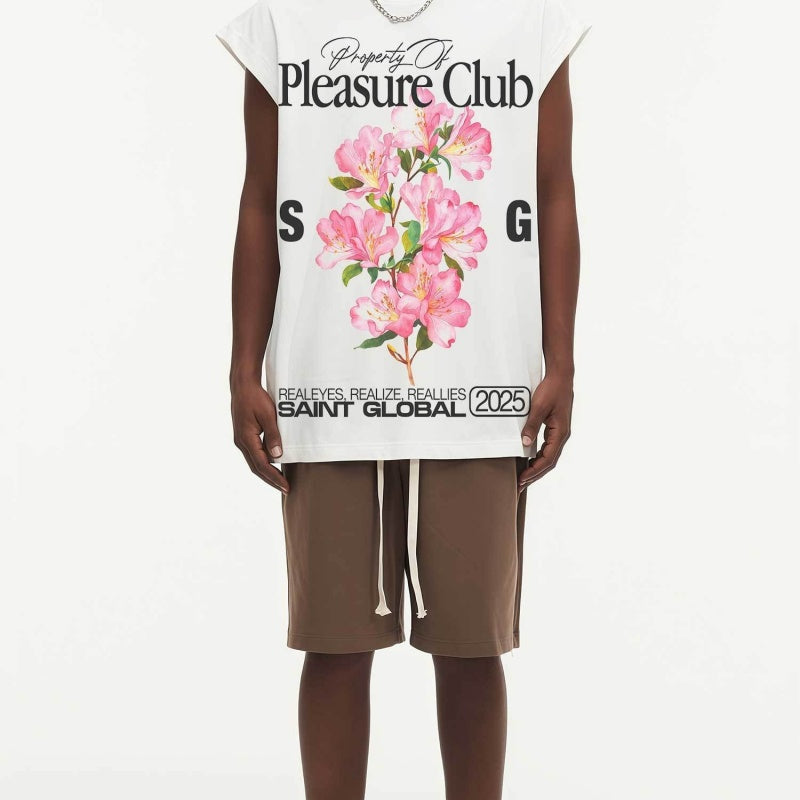 BIG FACE Drop-Shoulder Tank Top High-street vintage style featuring a small neckline, white-ink digital direct-to-garment (DTG) printing, and a heavy-duty, distressed wash finish; crafted from 260g double-yarn plain-knit fabric.