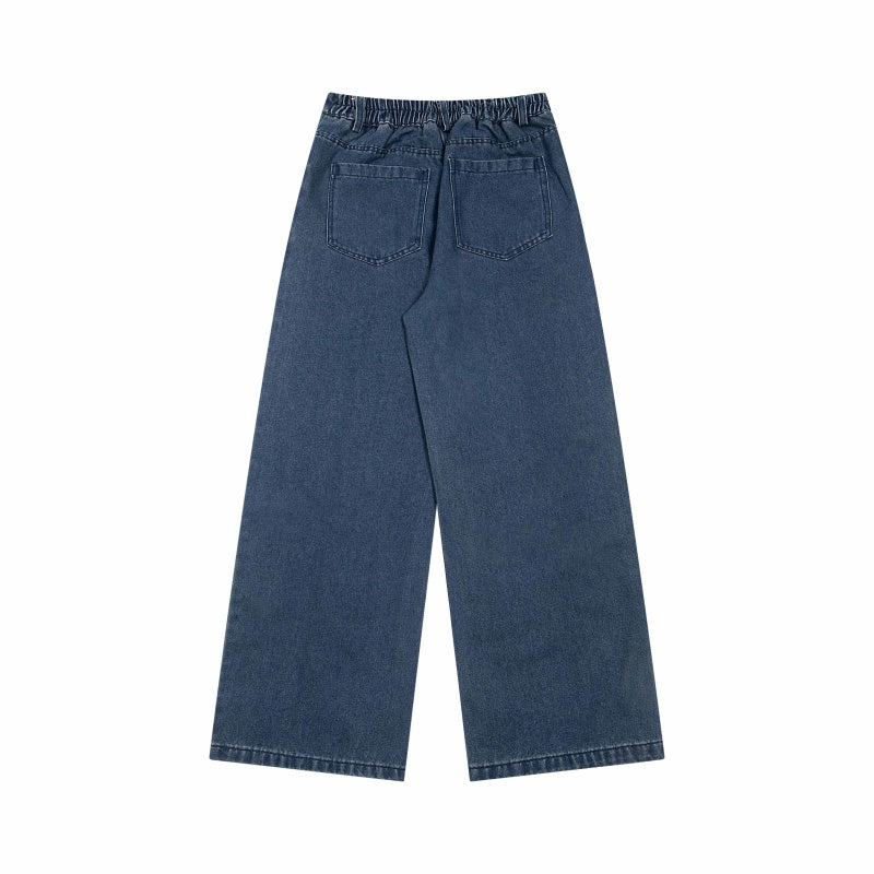 Street-style vintage jeans Retro Casual Loose Fit Straight Leg Jeans with Cute Bear Snacks Embroidery