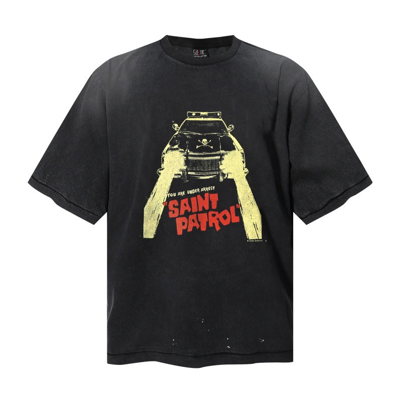 Saint Michael T Shirts Bold Red SAINT PATROL Distressed Lettering Motif