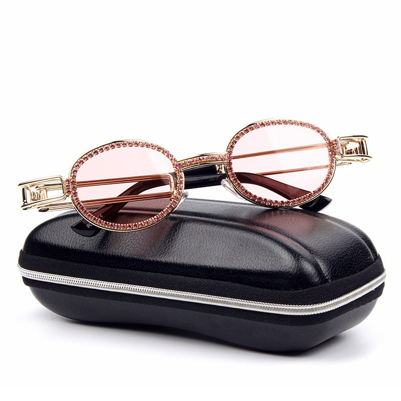 Trendy punk glasses small oval dot diamond sunshade