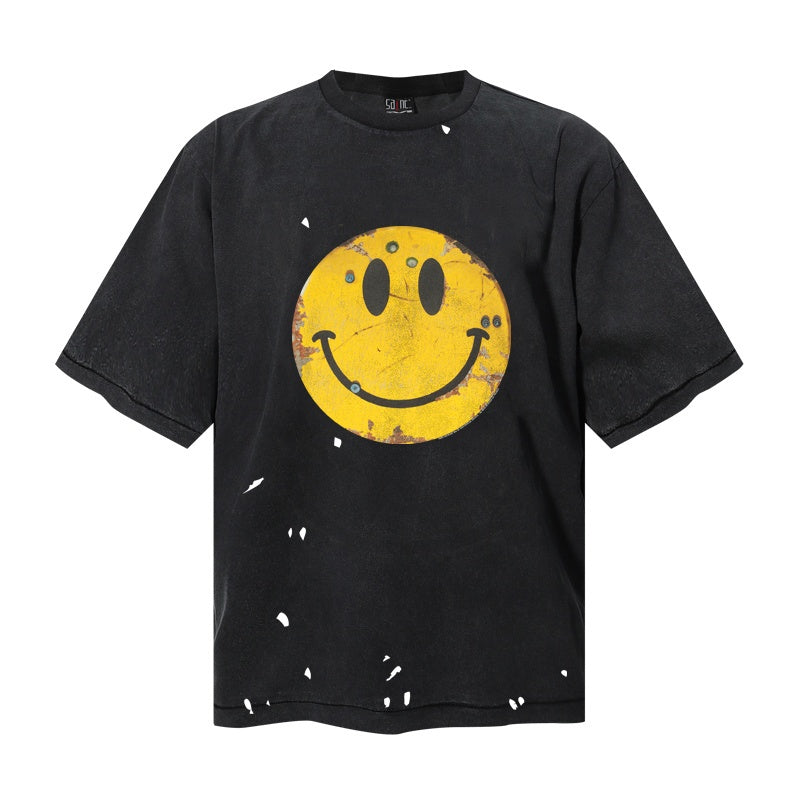 Saint Michael T Shirts Black Mineral Wash Tee With White Speckled Splatter Damage Artwork