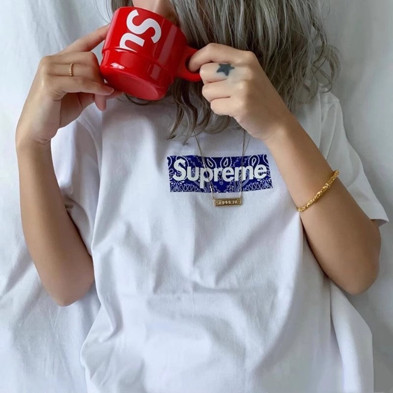 Mens T-shirt Vintage Streetwear brand Supreme paisley Box Logo print
