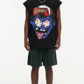 BIG FACE Drop-Shoulder Tank Top High-street vintage style featuring a small neckline, white-ink digital direct-to-garment (DTG) printing, and a heavy-duty, distressed wash finish; crafted from 260g double-yarn plain-knit fabric.