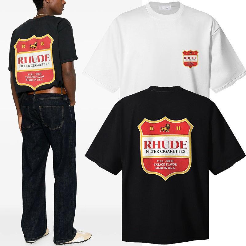 RHUDE T Shirts Antique Wine Tag Emblem Design