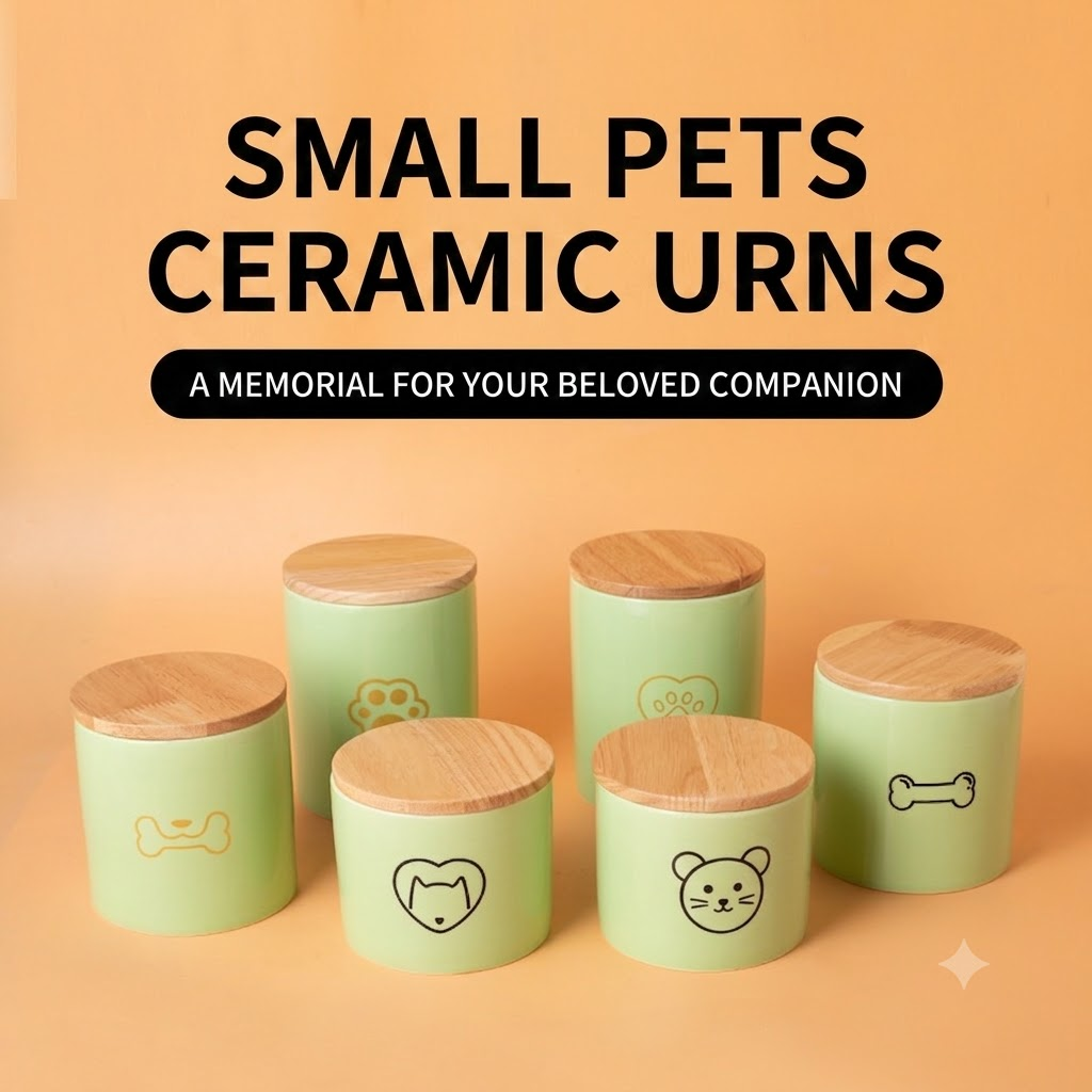 Pet Urn Green Urn Cat and Dog Large Ceramic Urn Wood Cover Sealed Waterproof Funeral Supplies Pet