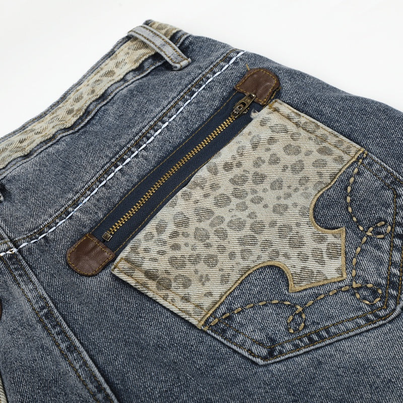 American-style streetwear harem pants Mixed Pattern Waistband Distressed Texture