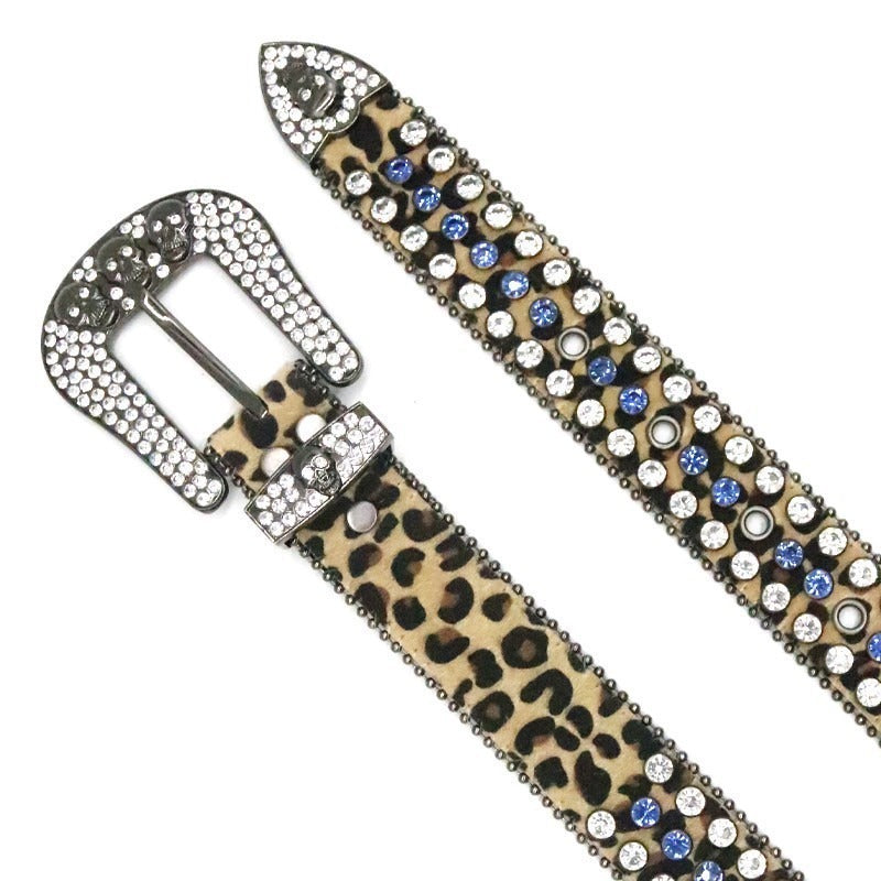 Hip-hop punk rhinestone belt skull