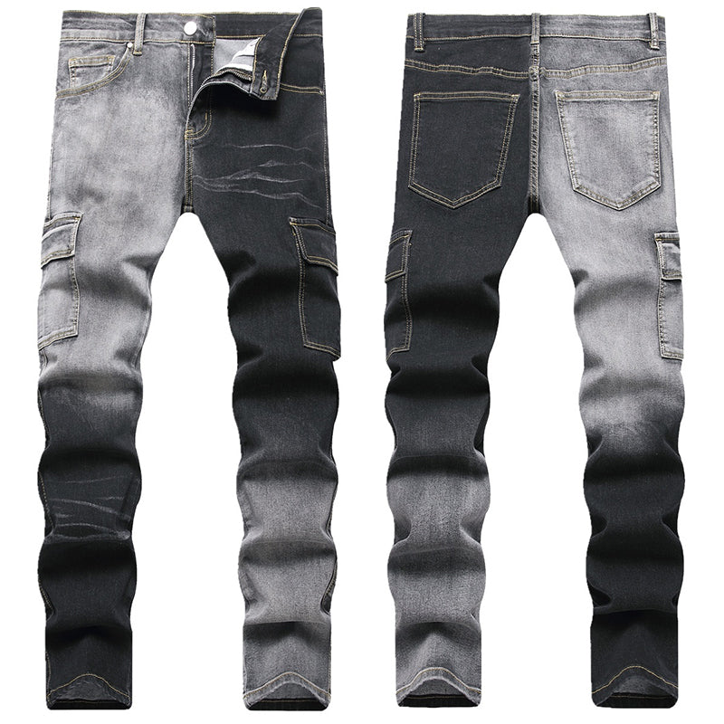 Mens Fashion Jeans Black and gray color blocking 5706# Pure cotton high quality