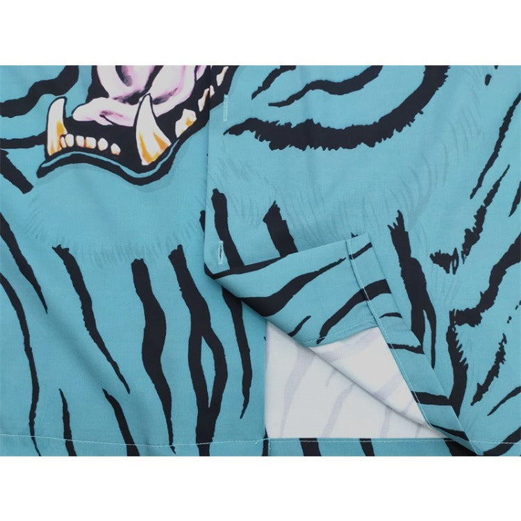 GUILTYPARTIES TIGER Shirts 22ss TIM LEHI Tiger Head, Yunhu, Tiger Pattern Short Sleeve Shirt Men
