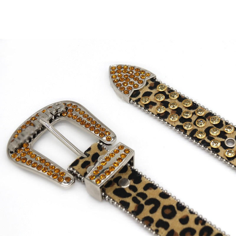 Hip-hop punk rhinestone belt leopard print supreme accessories