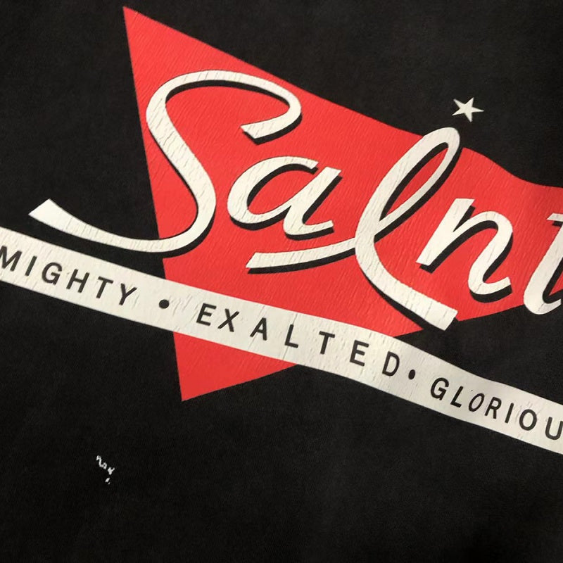 Saint Michael T Shirts Red Triangle With Cursive Salnt Front Print Design