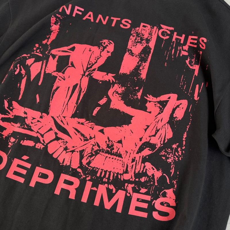 ERD T Shirts Dual Vertical Text Red Portrait Vintage Black Oversized Tee