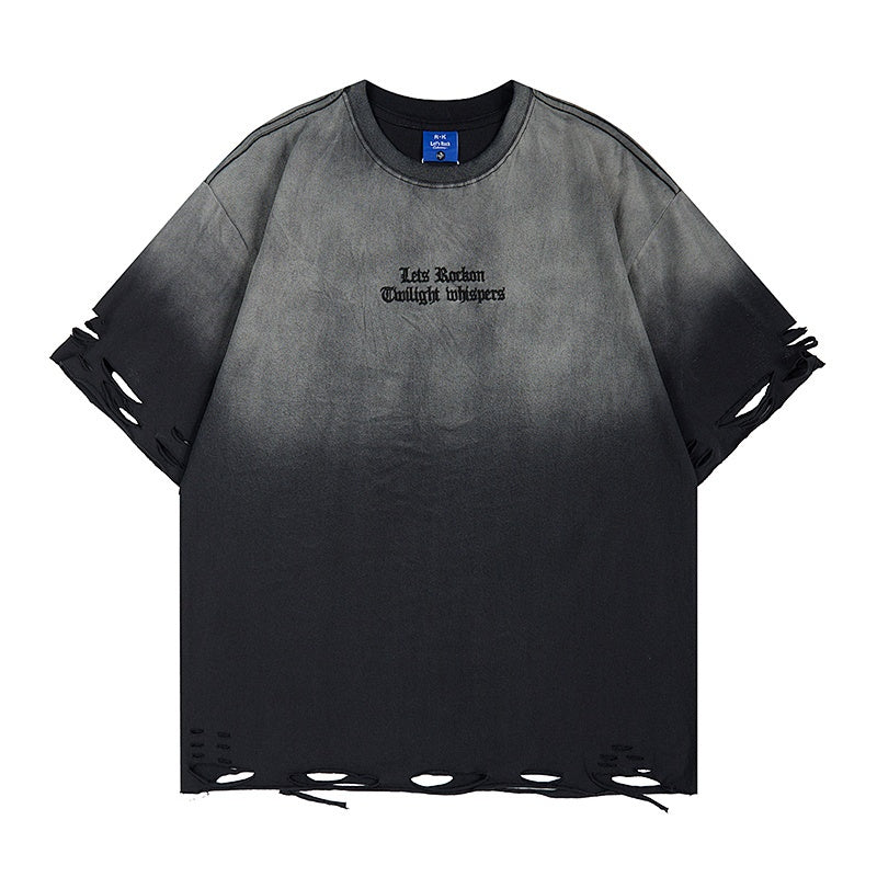 Unisex vintage T-shirts Black gradient with distressed details