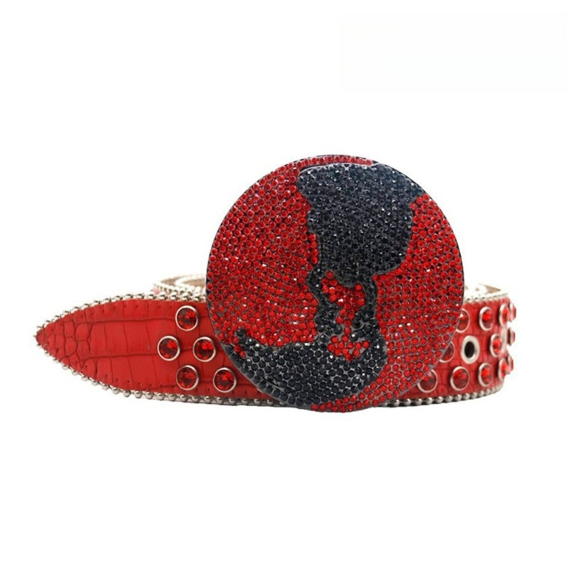 Hip-hop punk rhinestone belt small crocodile pattern