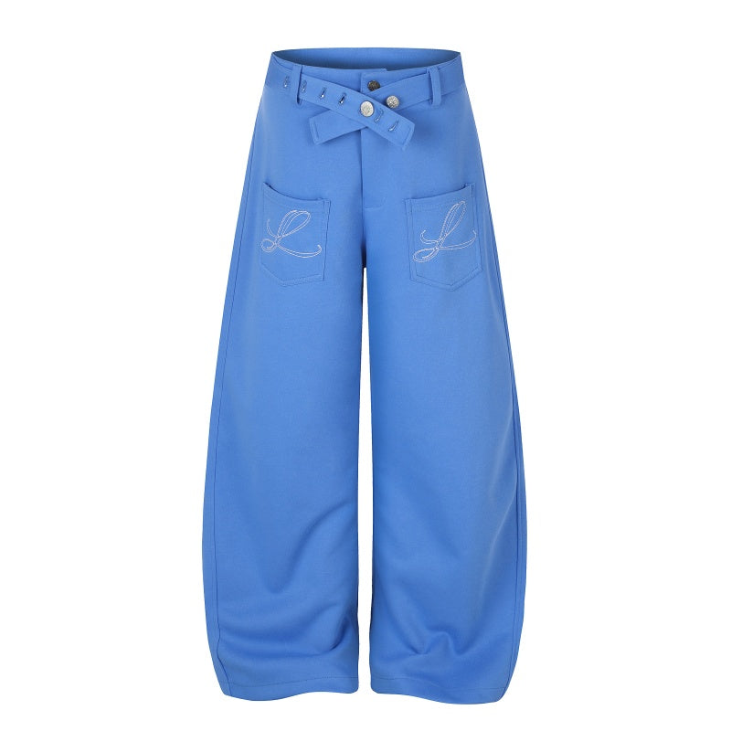 American-style streetwear harem pants Front Pocket Glitter Letter Detail Oversized Cut