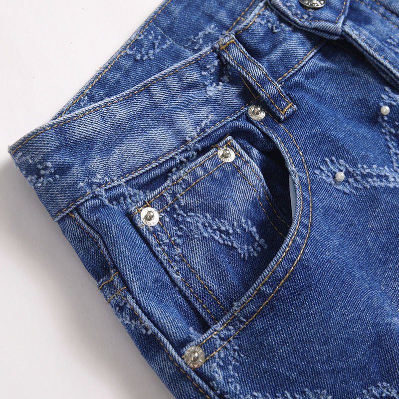 Mens Fashion Jeans Chain embroidery S8261# Pure cotton high quality