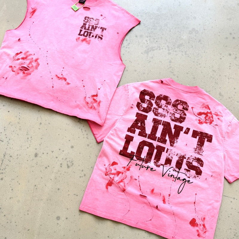 Unisex Vintage T Shirts Saint Street Dirty Graffiti-Style T-Shirt: Features hand-painted splatter art on the finished garment, multi-zone hand-distressing, and a heavy-duty enzyme-washed finish with spray-effect whiskering—exuding a premium, vintag