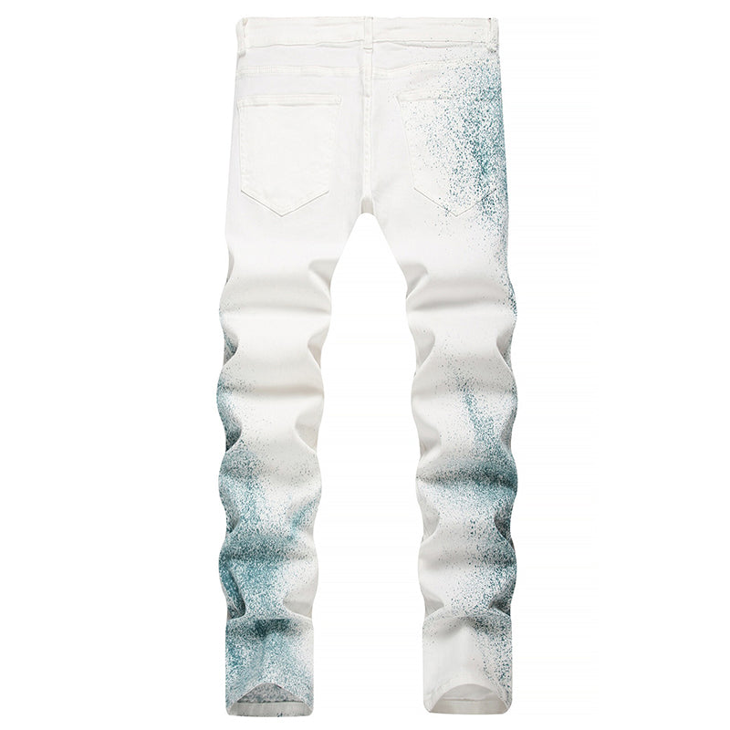 Mens Fashion Jeans Blue ink splash 1321# Pure cotton high quality